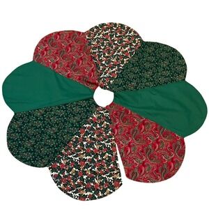 Handmade Hand Sewn Patchwork Christmas Skirt 45" Diameter Two Sided Red Green